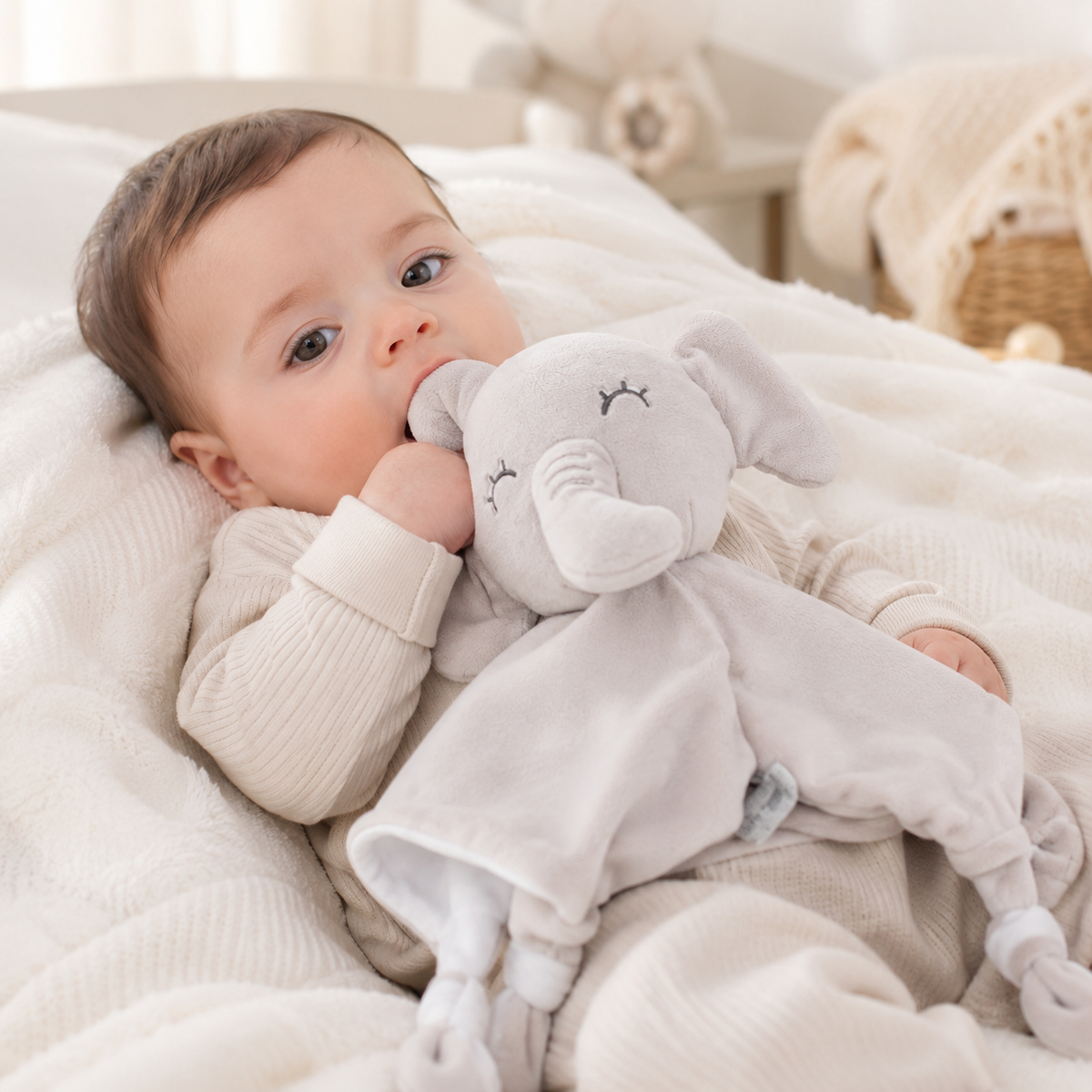 Doudou Éléphant Gris pour nouveau-né