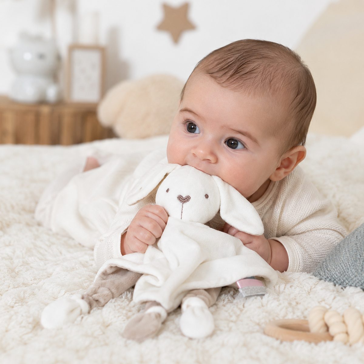 Doudou Lapin Blanc pour nouveau-né