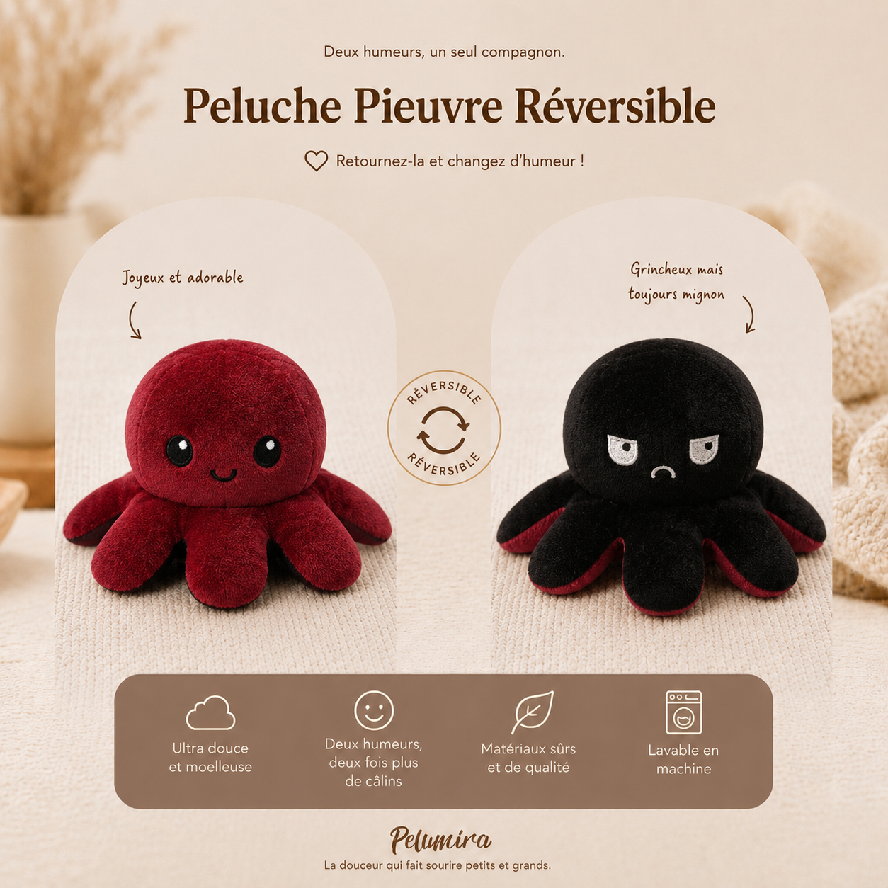 Peluche Pieuvre Reversible