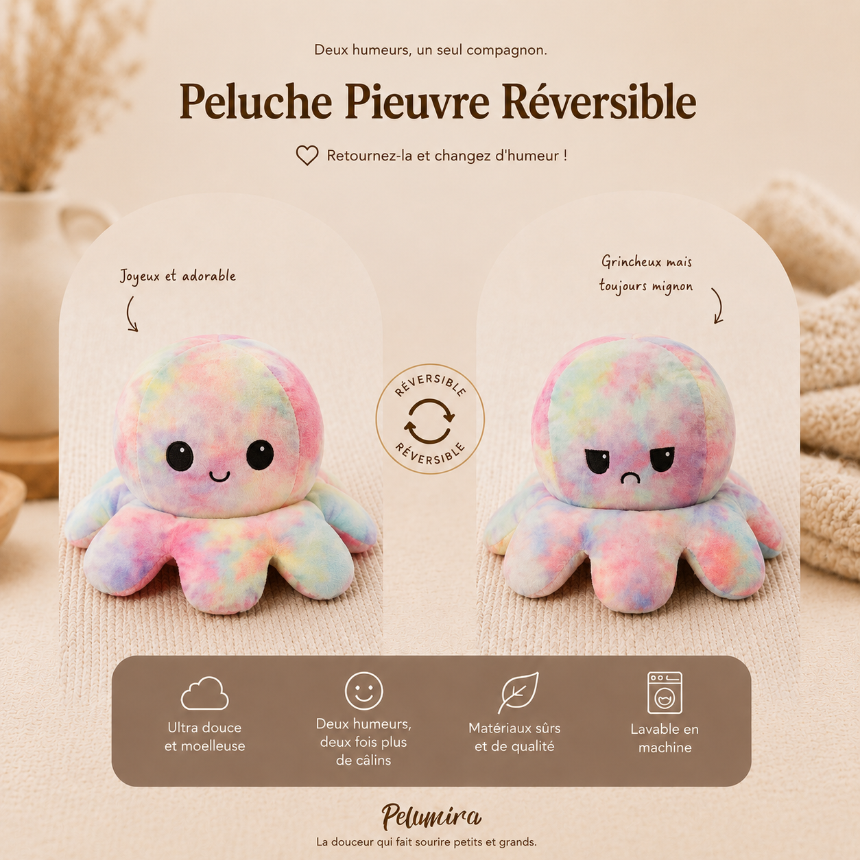 Peluche Pieuvre Reversible