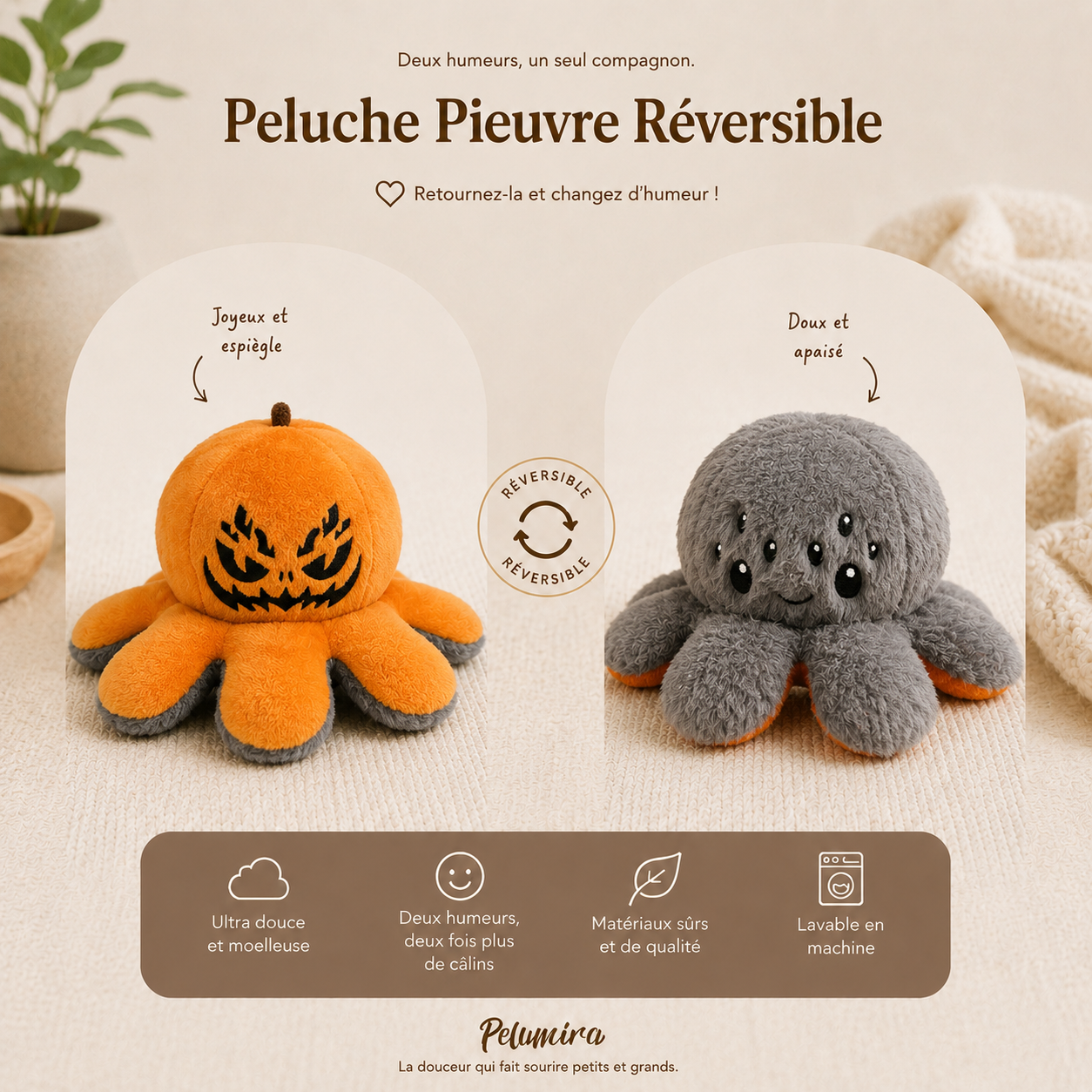 Peluche Réversible Citrouille