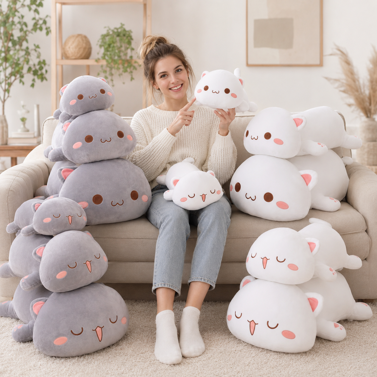Peluche Chat Kawaii Couché