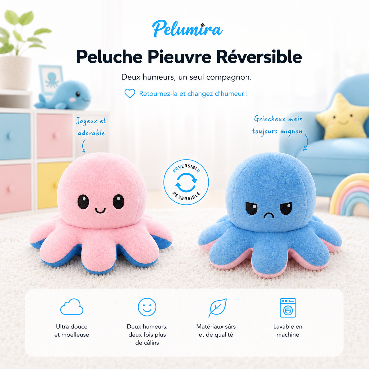 Peluche Pieuvre Reversible