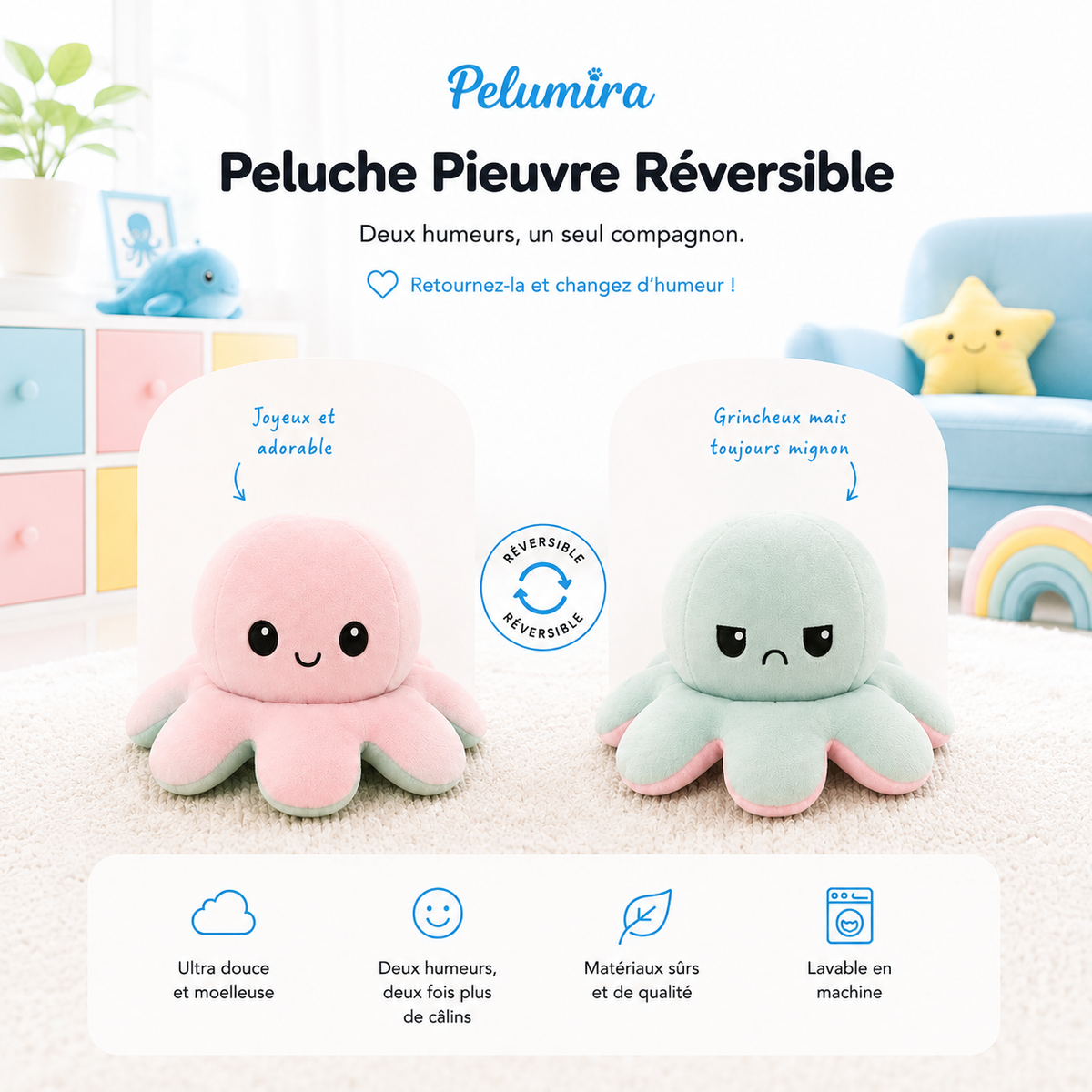Peluche Pieuvre Reversible