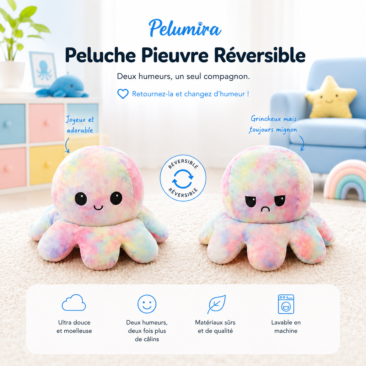 Peluche Pieuvre Reversible