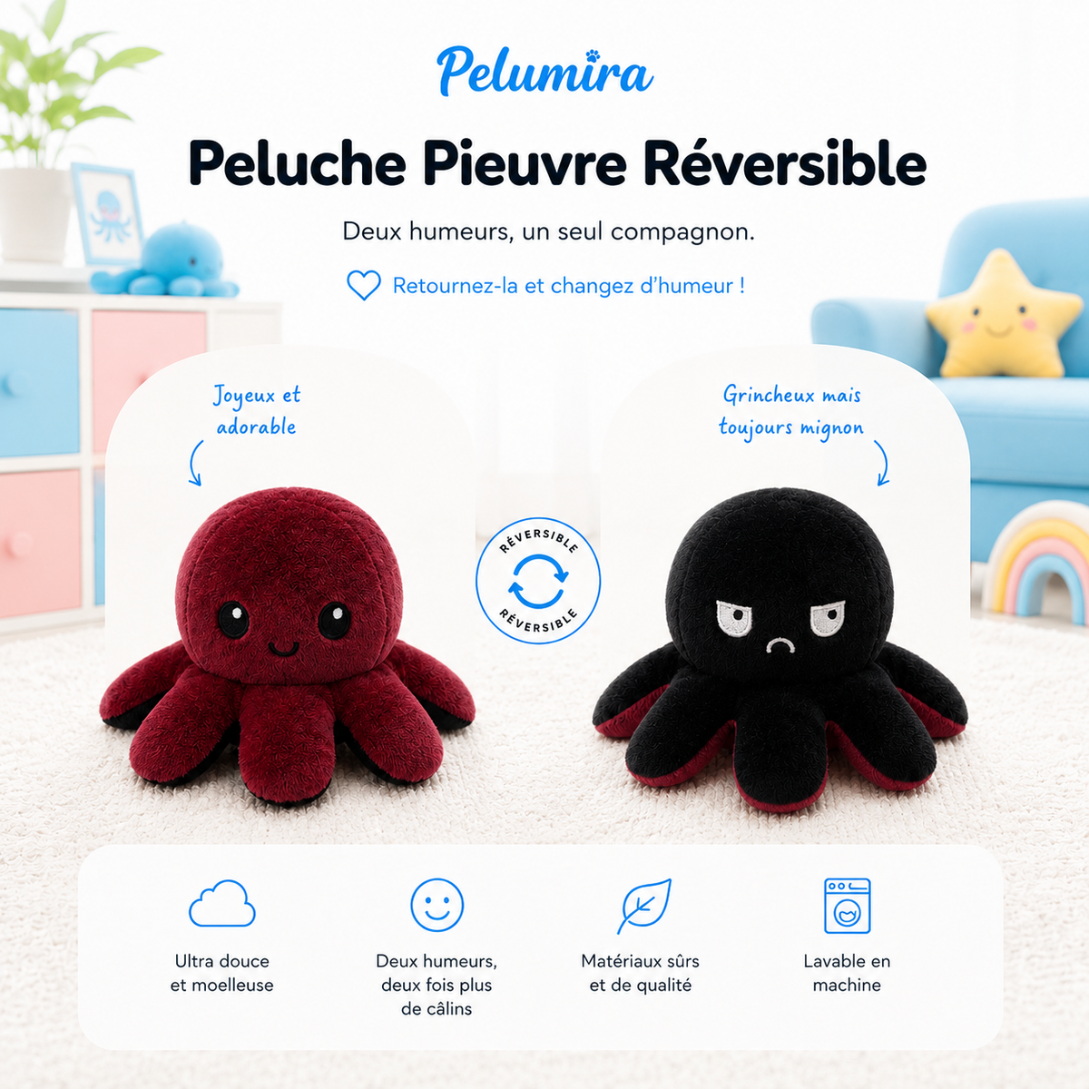 Peluche Pieuvre Reversible