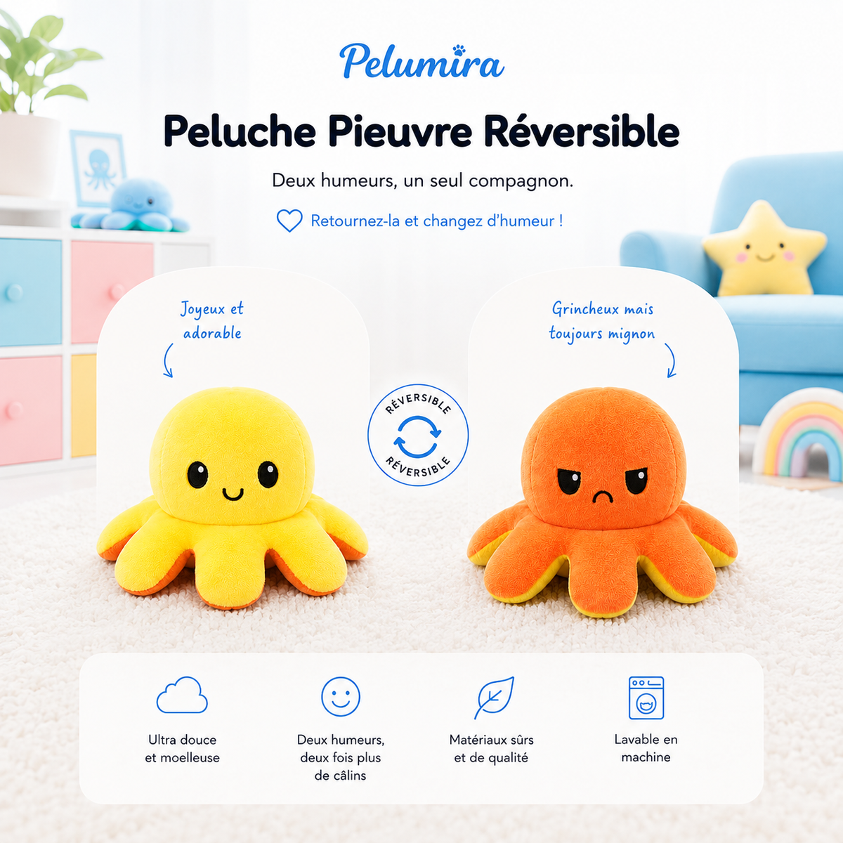 Peluche Pieuvre Reversible