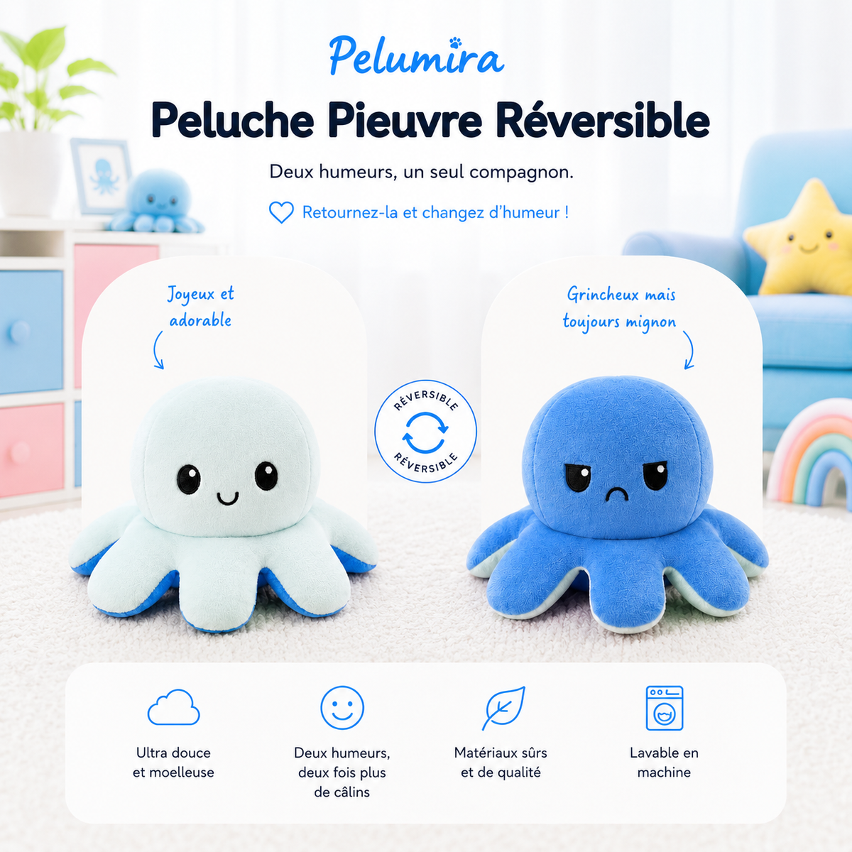 Peluche Pieuvre Reversible