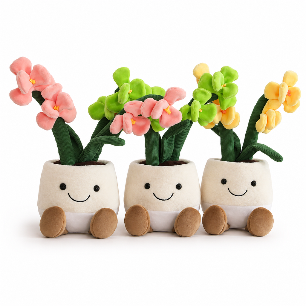 Peluche plante kawaii orchidée douce et colorée