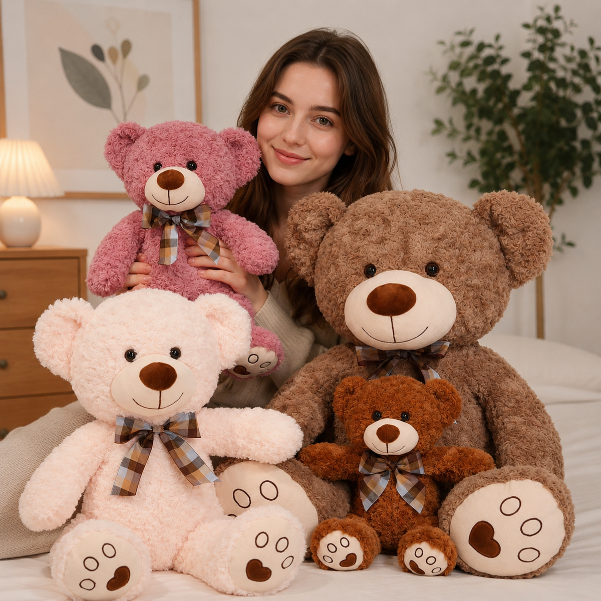 Ours en Peluche bouclé traditionnel avec nœud